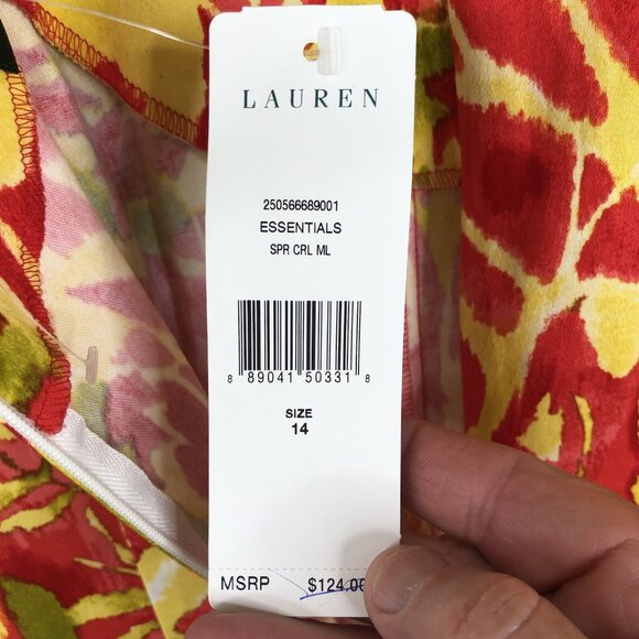 Lauren Ralph Lauren Dress Womens 14 Yellow Red Abstract Mod Sundress NEW - Picture 15 of 16